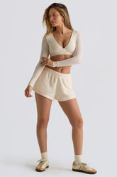 Brushed Jersey Elasticated Mini Shorts in Ecru