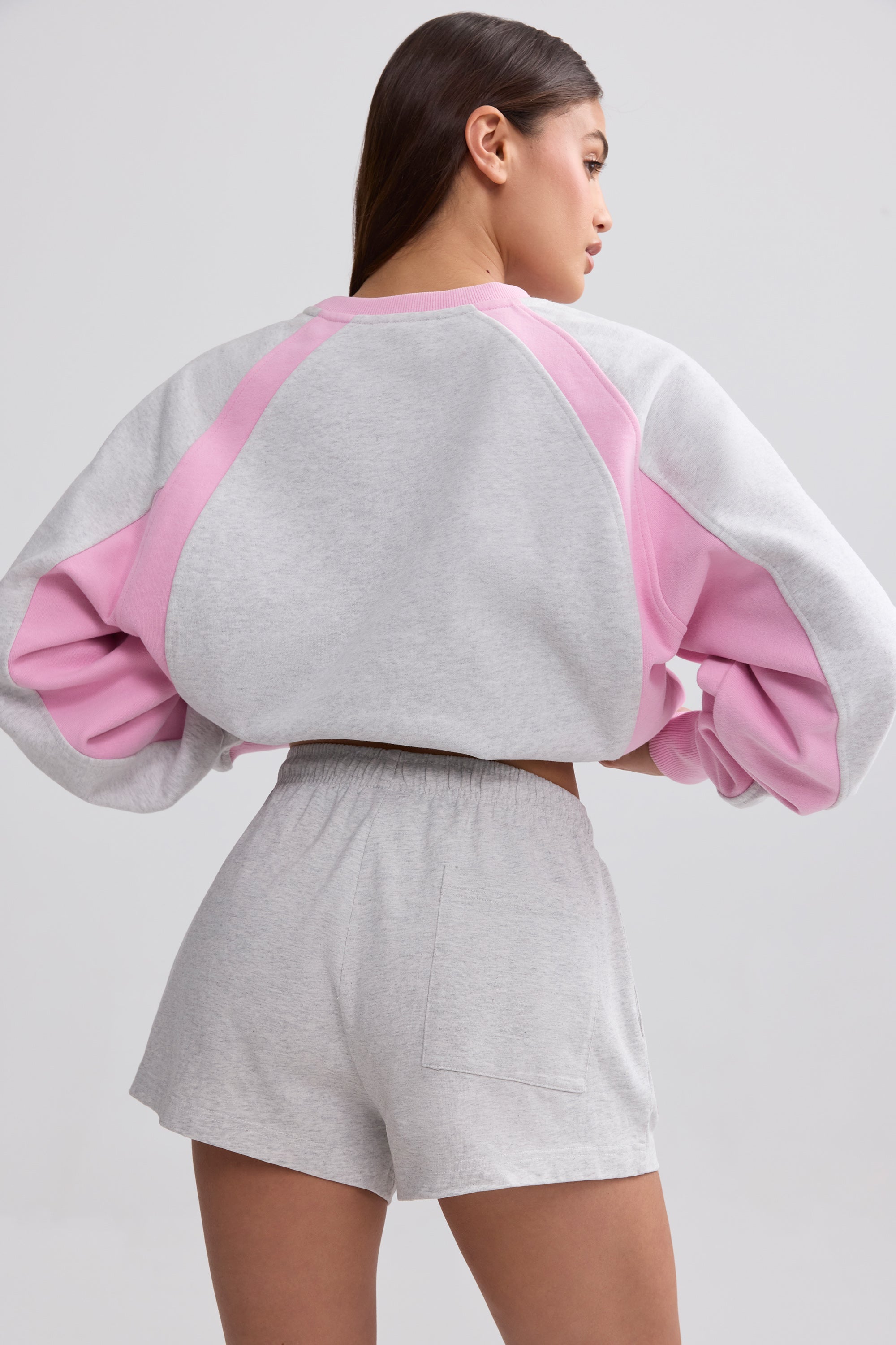 Soft Cotton Jersey Elasticated Mini Shorts in Grey Marl