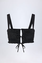 Ruffled Tie-Front Crop Top in Black